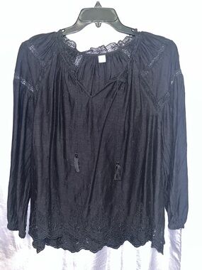 Old Navy Black Lace-Trim Peasant Blouse
